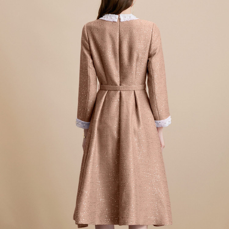French Vintage Elegant Slim Fit Dress Round Neck Single Breasted Includes Waist Belt Autumn Fashion for Women