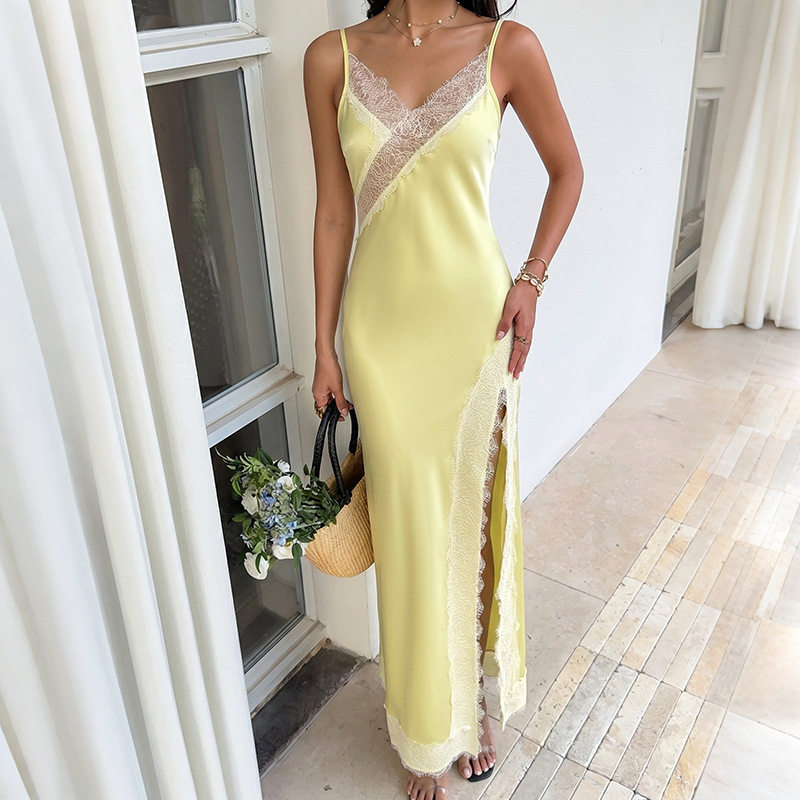 Satin Lace Cami Dress Soft Color Elegant Design Lightweight Fabric Perfect for Summer Events OEM Available