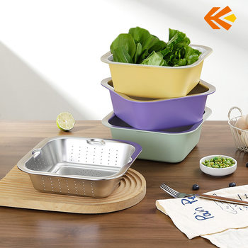 Stainless Steel Multi-Purpose Basin Household Kitchen Drain Basket Food Storage Fruit Basket Dopamine Filter Water Washing Vegetable Basket