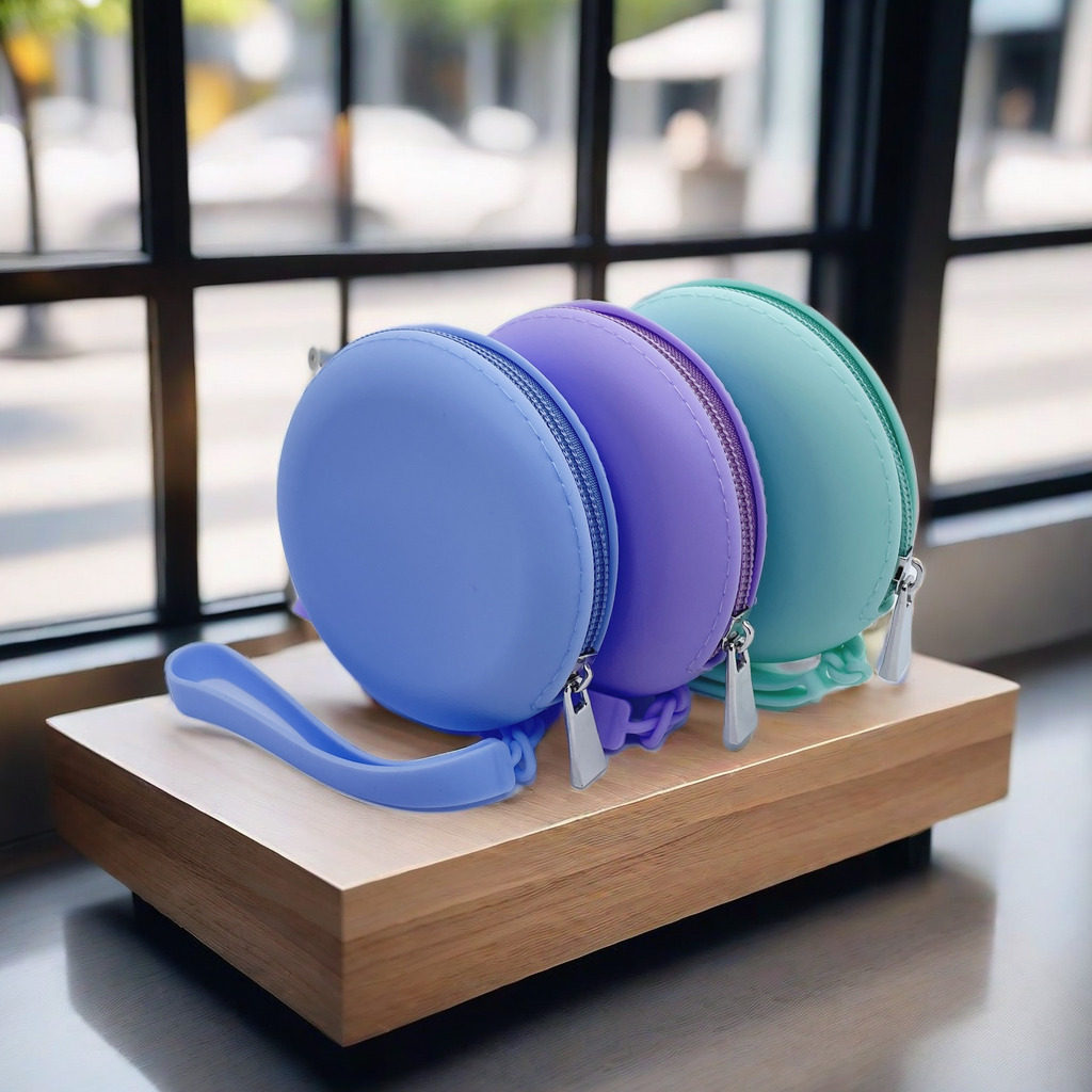 Silicone Round Coin Purse Solid Color Earphone Data Cable Lipstick Storage Bag Portable Zipper Key Bag Wholesale Waterproof