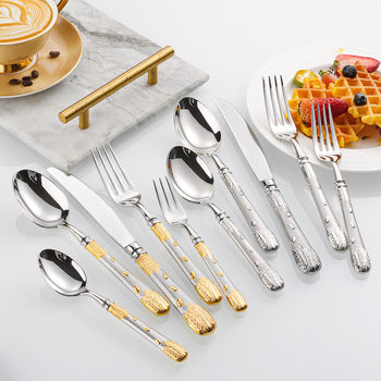 304 Stainless Steel Knife, Fork and Spoon Thickeneded Forged Wheat Ear Steak Knife and Fork 5-Piece Set Creative Accessible Luxury Western Food Tableware Set