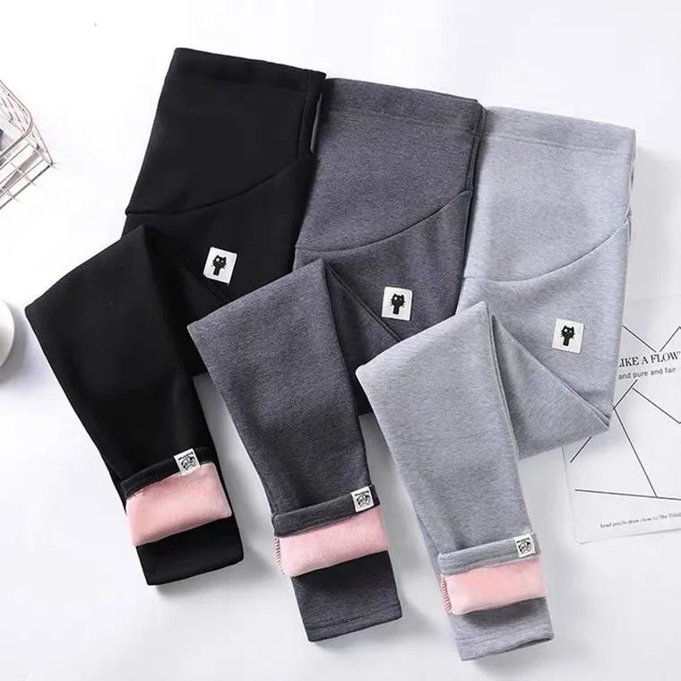 2024 autumn and winter maternity fleece-lined warm pants non-inverted velvet padded outside wear stretch abdominal pants spring and summer leggings
