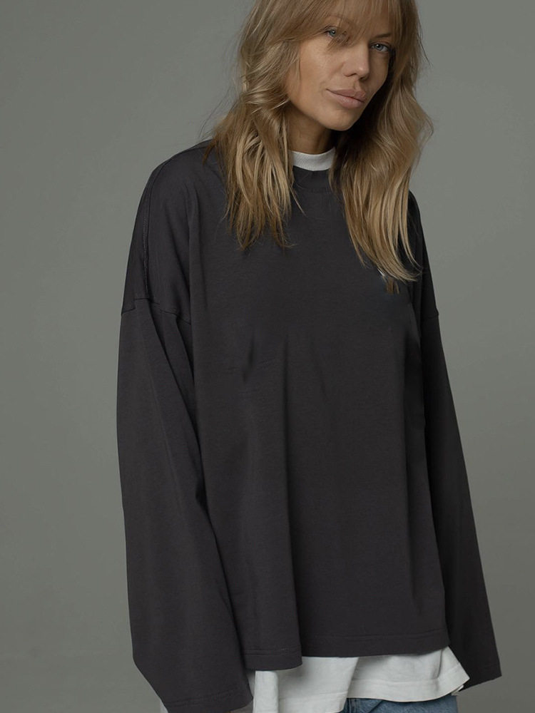 Womens Long Sleeve T Shirt Solid Color Loose Fit Casual Style 100 Cotton Spring Fall Wear Wholesale Available