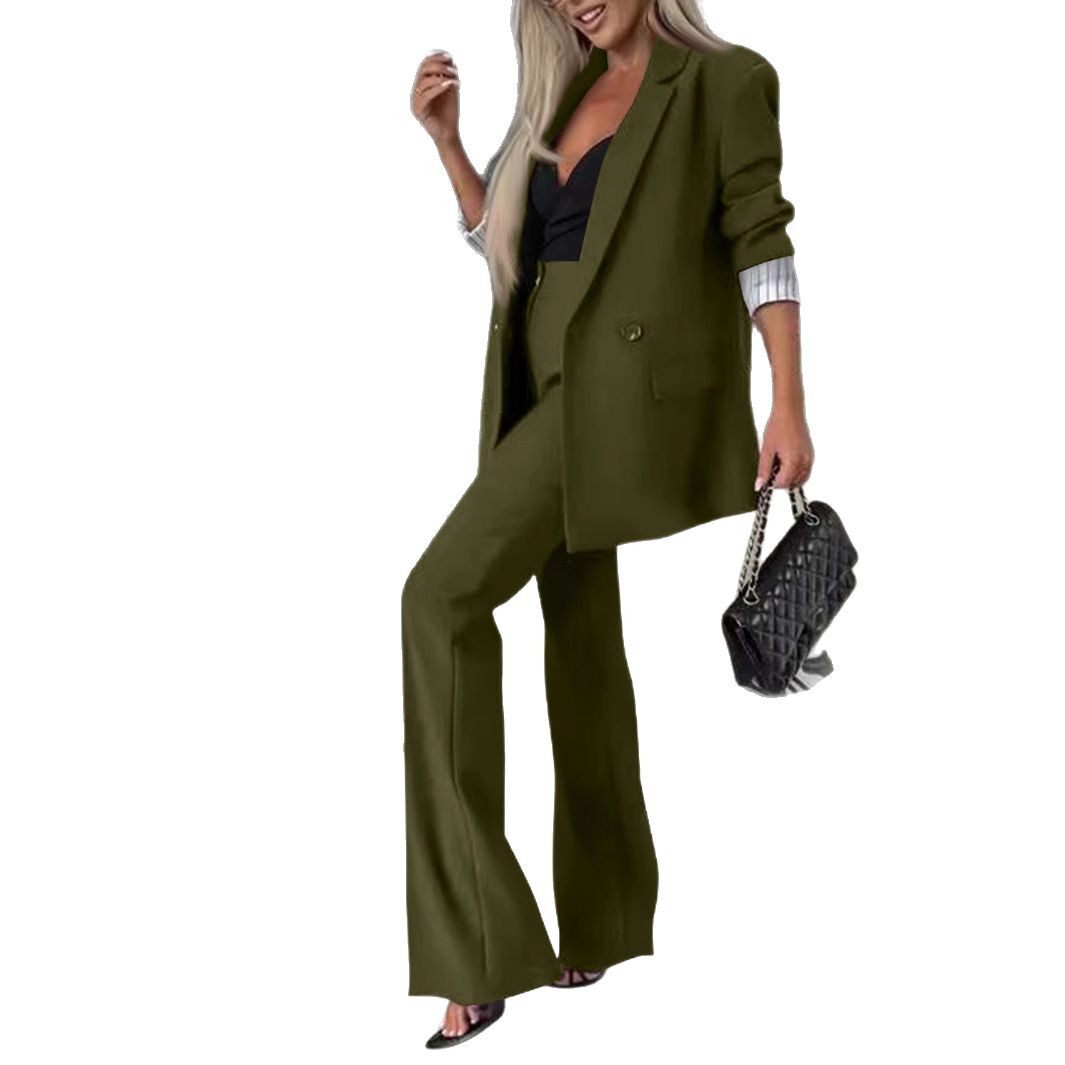 2025 Cross-Border Spring and Autumn Fashion Suit Casual Western Style Slimming Wide-Leg Suit Two-Piece Set