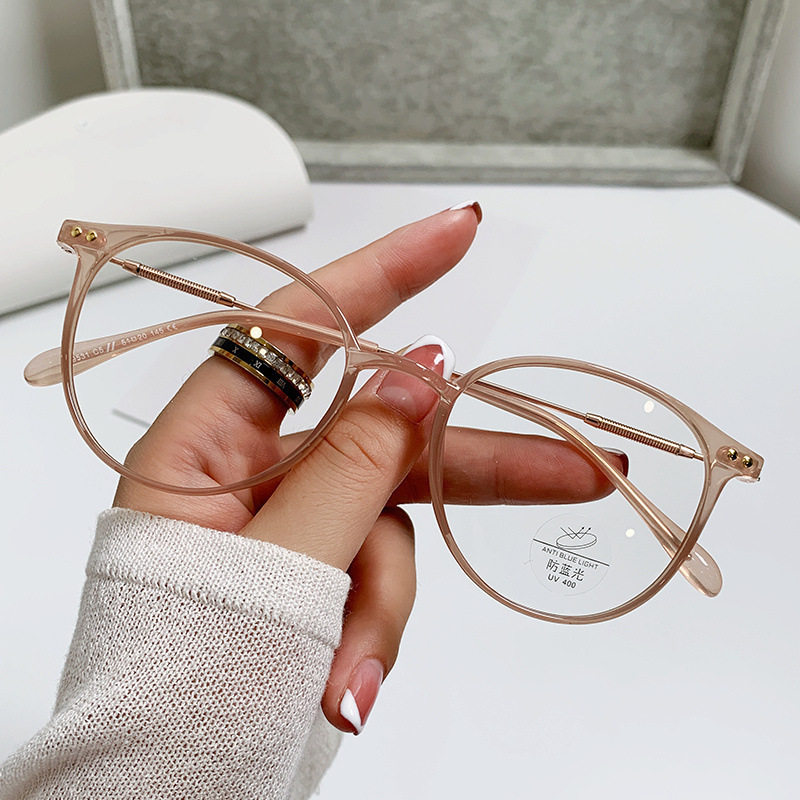 Red Riding Book Ultra-light Myopia Glasses Women's Cold Tea Anti-blue Glasses Round Face Can be Equipped with Optical Frame