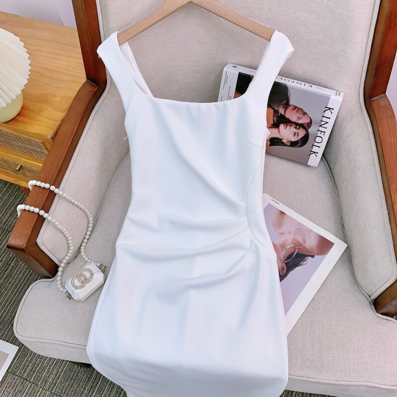 Đầm dây ôm body cổ vuông dáng dài thanh lịch cho nữ — núi tuyết trắng