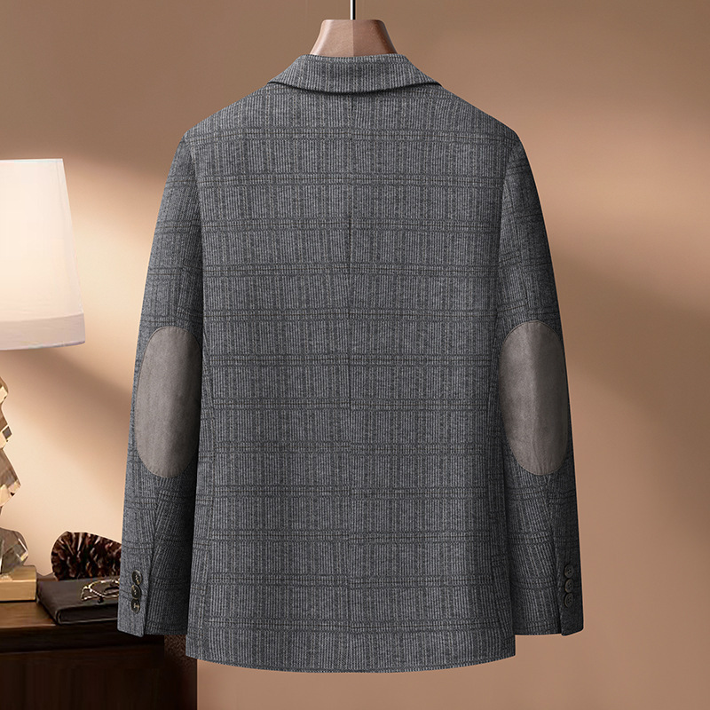 Áo blazer nam dệt kim kẻ caro phối cúc một hàng dáng ôm — Màu nâu cà phê, màu xám