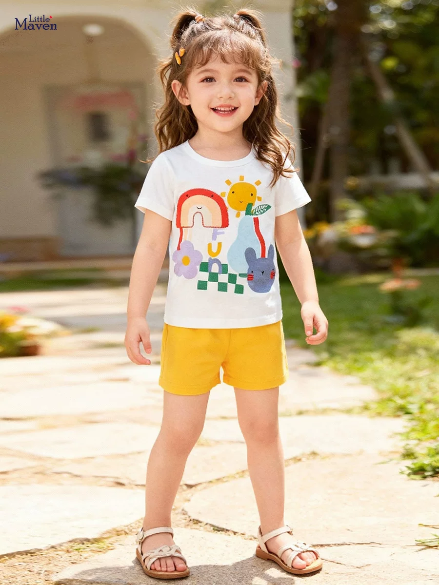 Summer Girls' Set, T-shirt & Shorts Cartoon Kids' Outfit, Kids' Clothing Wholesale