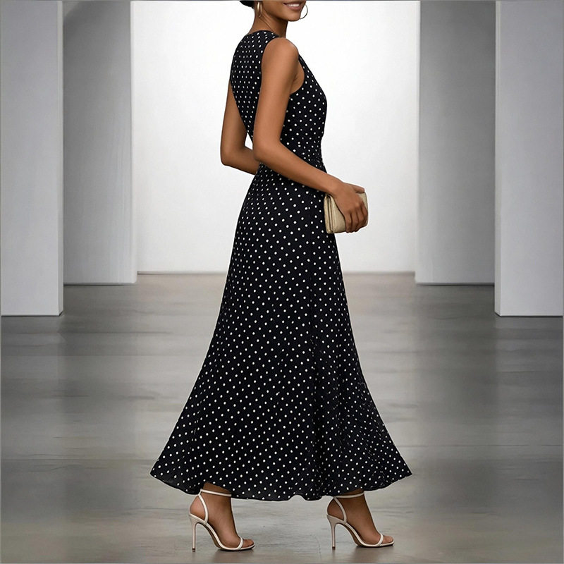 Womens Summer Dress Elegant Waist Tie Design Polka Dot Pattern Comfortable Fabric Perfect for Casual Outings