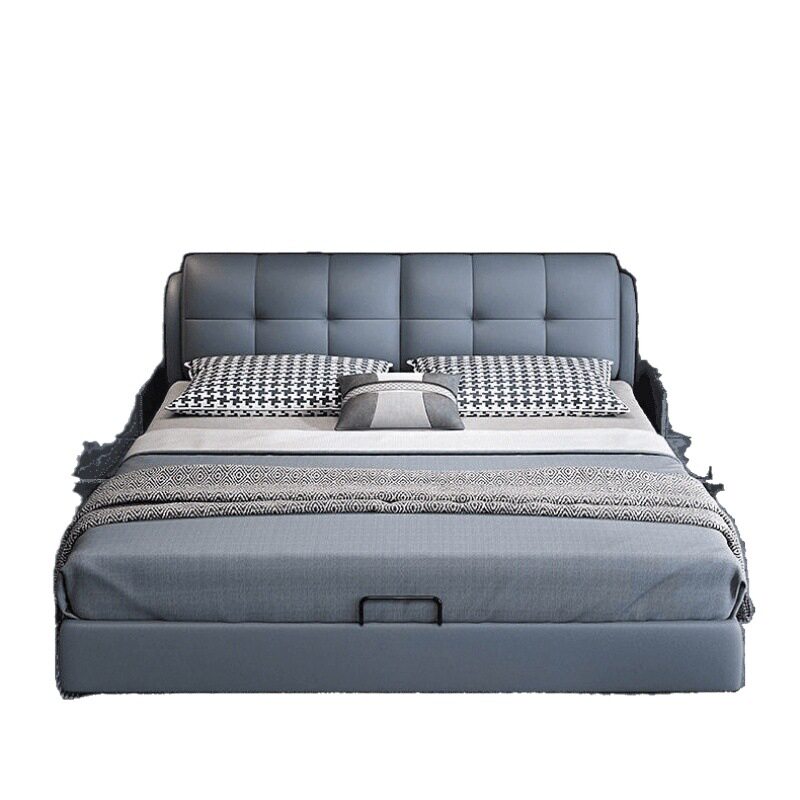 轻奢实木皮床软包床1.8x2米主卧大床家用双人床出租房1.5m单人床