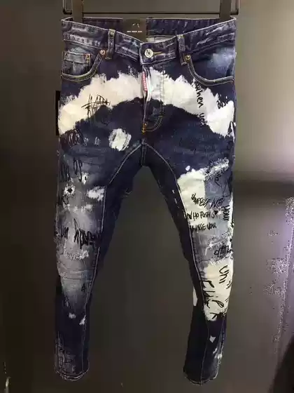 Autumn Slim Straight Ripped Jeans with Personality for Young Hairstylists, Stretchy Inkjet Distressed Korean Style Loose Fit