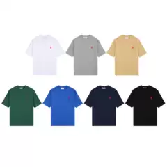 2024 Spring and Summer Embroidered Ami Cuninkon Small Heart Short-Sleeved T-Shirt for Men and Women, Round Neck, Trendy Brand Couple Style
