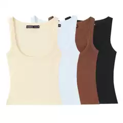 Pb&Za Women's Clothing 2026 Summer New Style Four-Color Sleeveless Square Collar Slim Fit Cotton Camisole T-Shirt 4174324