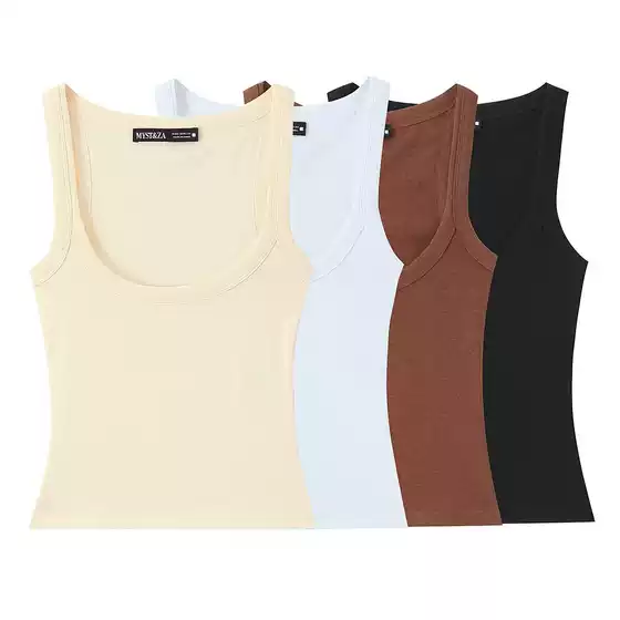 Pb&Za Women's Clothing 2026 Summer New Style Four-Color Sleeveless Square Collar Slim Fit Cotton Camisole T-Shirt 4174324