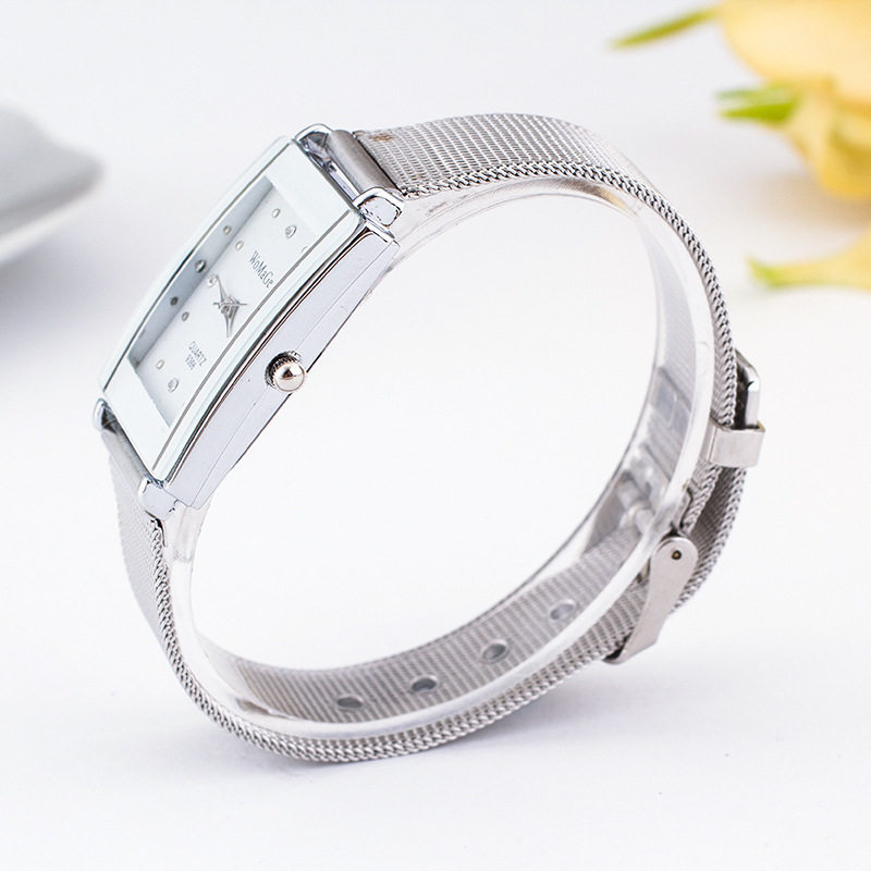 womage mesh strap couple watch fashionable simple style rectangular dial silver mesh bag men's and women's watch