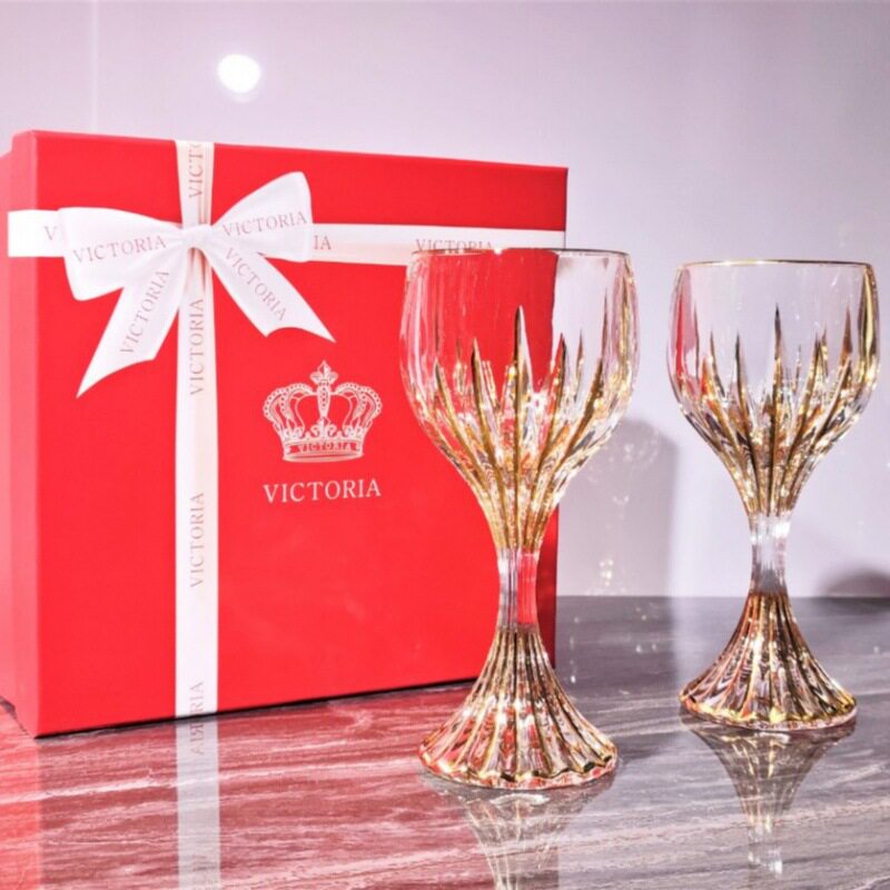Striped carved crystal glass wine glass small capacity wine couple's pair Cup wedding toast Cup gift box