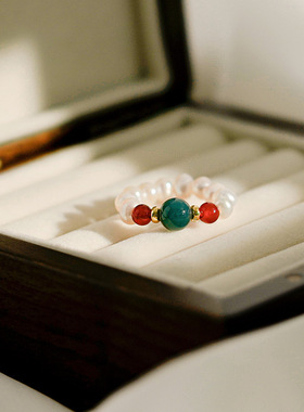 新中式轻奢天然淡水珍珠戒指女925纯银小众精致优雅翡翠珠指环