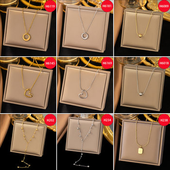 [Titanium Steel Necklace Gold + Steel Color] Women's Light Luxury Fashion Easiest for Match Clavicle Chain High-End Niche Love Necklace