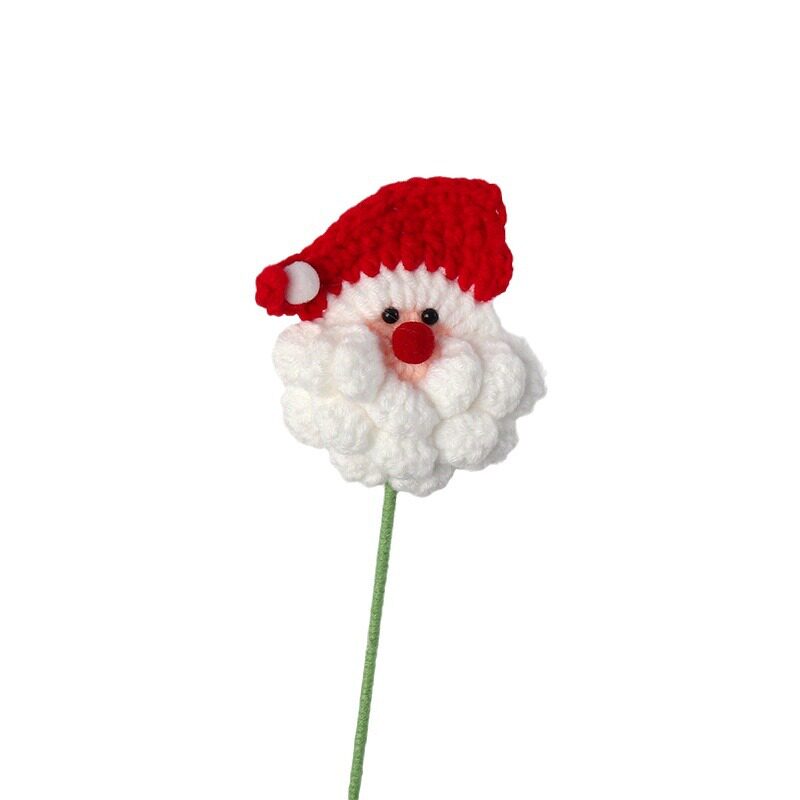Finished Cross-Border Handmade Woolen Knitted Santa Claus Flower Branches Cotton Hazelnut Christmas Bouquet Decorative Accessories Wholesale