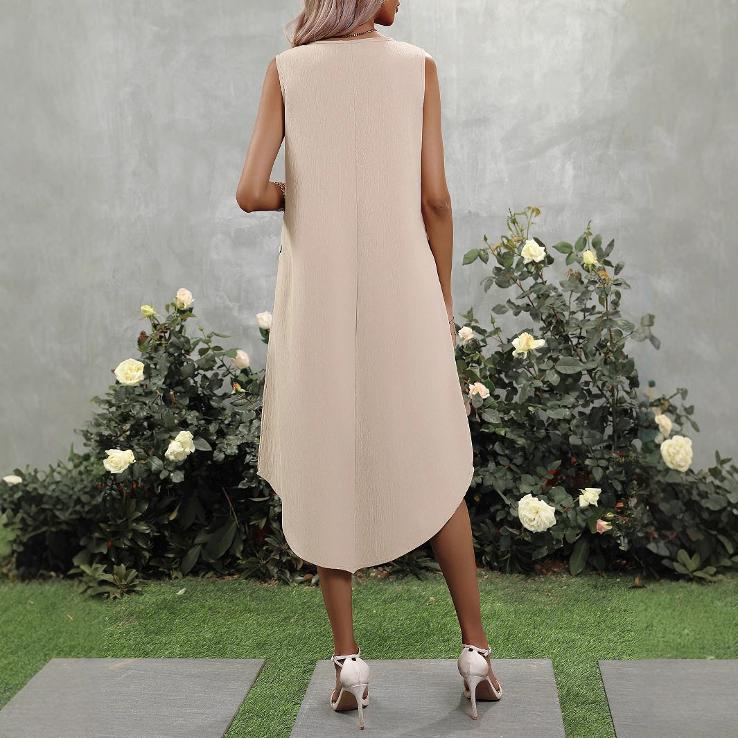 Casual Fashion Womens Dress Solid Color Round Neck Short Sleeve Ideal for Everyday Wear Wholesale Available