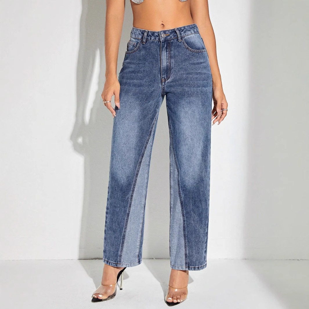 Wide Leg Patchwork Denim Pants Stylish Casual Design Perfect for Everyday Wear Wholesale Available