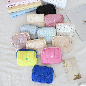 Korean Cartoon Quilted Coin Purse, Sweet and Cute Cosmetics Bag, Portable Id Bag, Card Bag, Miscellaneous Small Bag