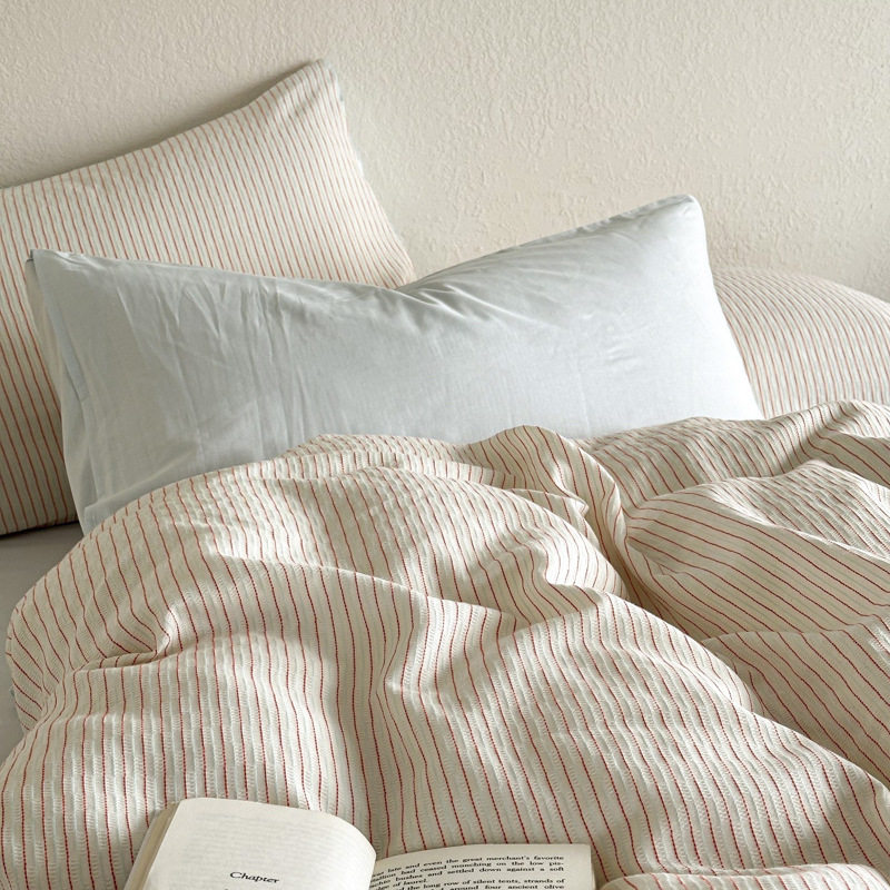 Minimalist Quiet Wind Stripe Jacquard Class A Cotton Four-Piece Set Cotton Bed Sheet Quilt Cover Bedding Wholesale Factory