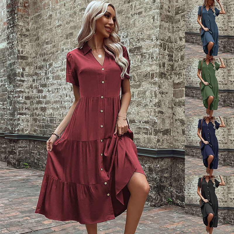 Casual Midi Dress Simple Design Comfortable Fit Summer Style Perfect for Work or Leisure Wholesale Available