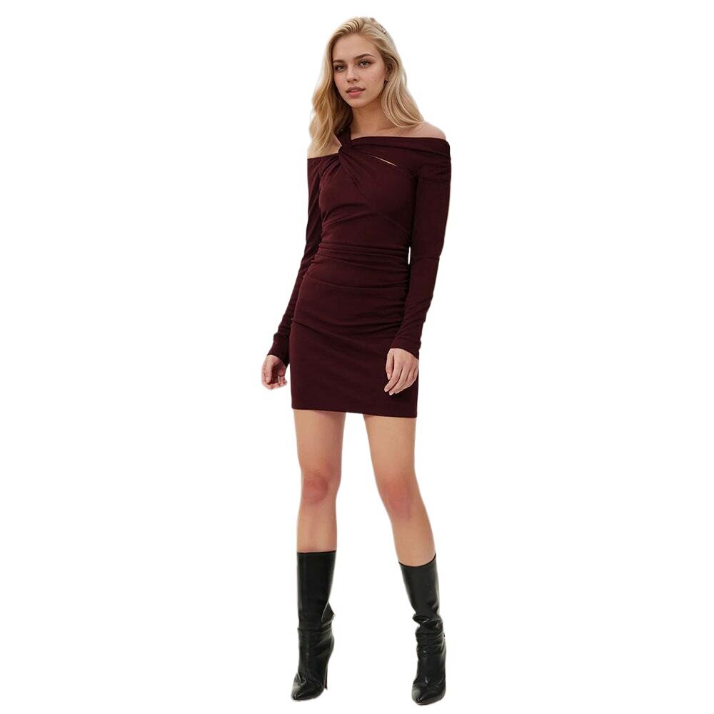 Off Shoulder Long Sleeve Dress Slim Fit Metallic Button Detail Spring Summer Style Wholesale Available