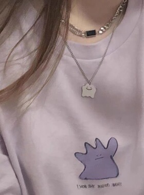 甜酷小怪兽笑脸项链女ins嘻哈设计小众甜美锁骨链百搭简约颈链潮