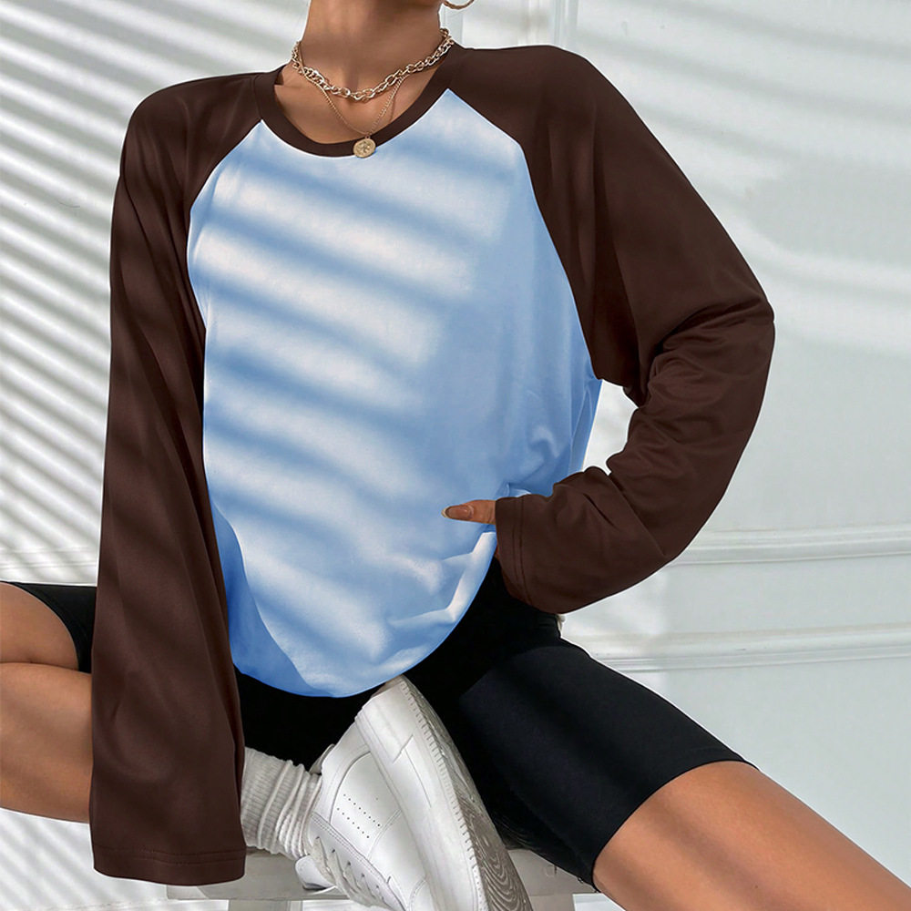 Vintage Color Block Long Sleeve T Shirt Loose Fit American Retro Style Spring Summer Fashion Wholesale Available