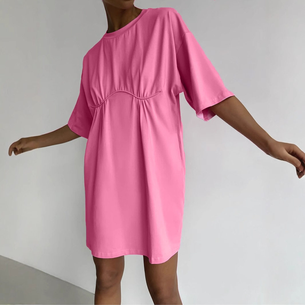 Summer Womens Cotton A Line Dress Casual Loose Fit Round Neck European Style Perfect for Everyday Wear Wholesale