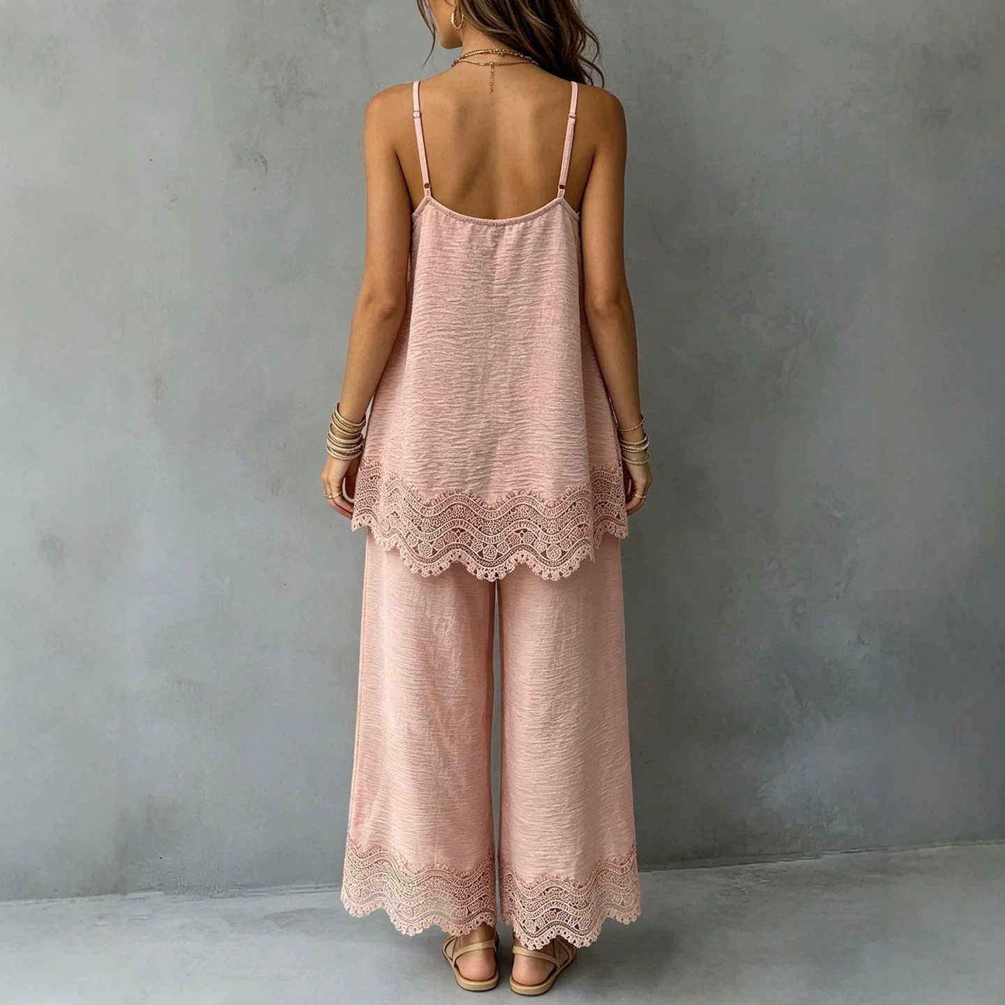 Loose Fit Solid Color Two Piece Set Sleeveless Top Long Pants Casual Style for Spring Summer Wholesale Available
