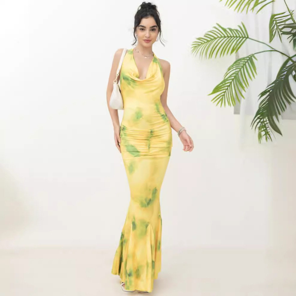 French Style Long Floral Dress Womens Sleeveless Deep V Neck Elegant Fit Perfect for Parties and Special Occasions