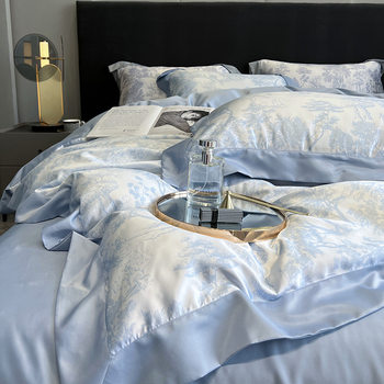 Summer Ice Silk Light Luxury Four-piece Set Summer Light Luxury Summer Washed Quilt Cover Bed Sheet Dormitory Three-piece Bedding