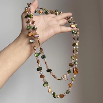Spot Bohemian Style Natural Shell Crystal Stacked Necklace Accessible Luxury High-End Long Double-Layer Seaside Jewelry