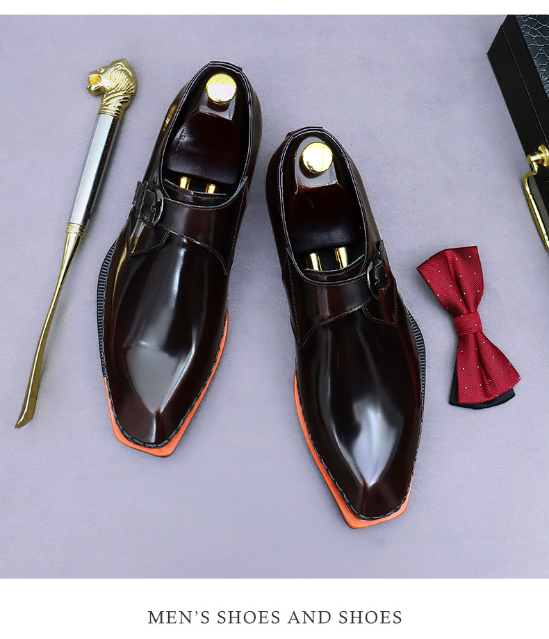 Giày tây nam da bò thật khóa cài monk strap mặt bóng kiểu Anh — Màu đen, Màu nâu