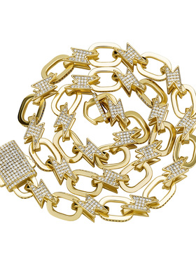 金澳欧美嘻哈满锆闪电吊坠项链得物同款耳钉组合套装个性潮流搭配