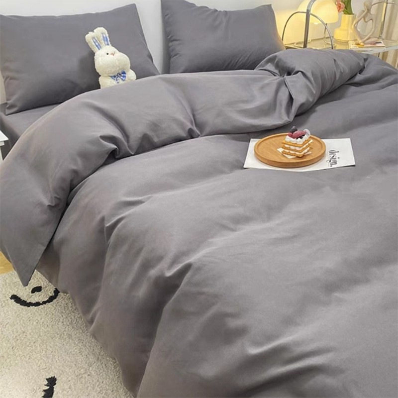 ins Simple Pure Color Brushed Four-piece Bedding Set Student Dormitory Single Bed Sheets Quilt Cover Three-piece Set Wholesale