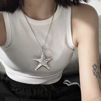 Vintage Ocean Five-pointed Star Necklace Female Niche Design Sense Long Star Pendant Collarbone Chain Sweet Cool Exaggerated Accessories