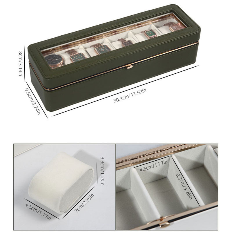Zhiyu Classy Pu Leather Metal-Edged 6-Digit Watch Box Jewelry Storage Display Packaging Box