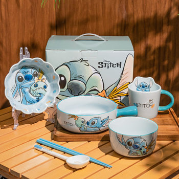 Stitch Ceramic Tableware Set Cute Bowl Spoon Chopsticks Water Cup Gift Box Strawberry Bear Gift Female Gift Tableware