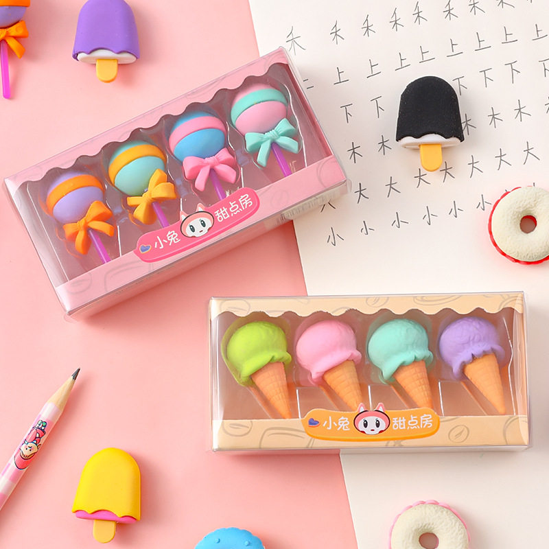 Children's Creative Simulation Eraser Student Cute Boxed Eraser Dessert Shape Pencil Eraser Stationery Small Gifts