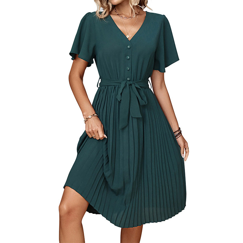 Vintage French Style Pleated Dress Elegant Design Summer Wear Suitable for Casual or Formal Occasions Wholesale