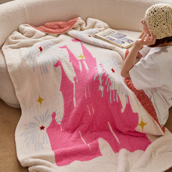 Cartoon Knitted Half-Sided Plush Blanket, Cute Pet Sofa Blanket, Office Single Air-Conditioning Blanket, Children's Nap Blanket