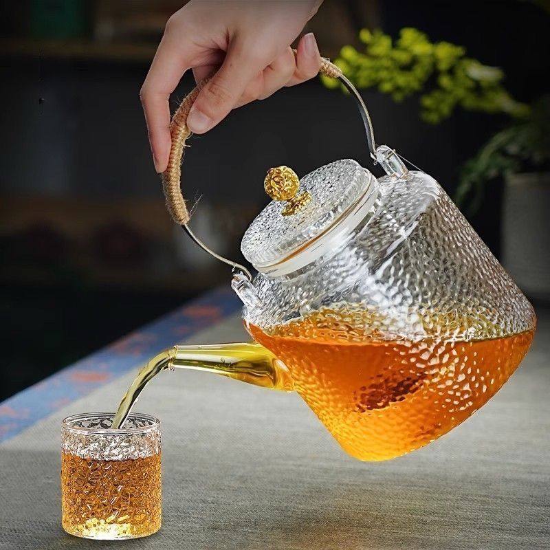 1500ml Tea Brewing Hammer Pattern Electric Ceramic Stove Kettle for Boiling Water, High Temperature Resistant High Borosilicate Office Tea Brewing Kettle