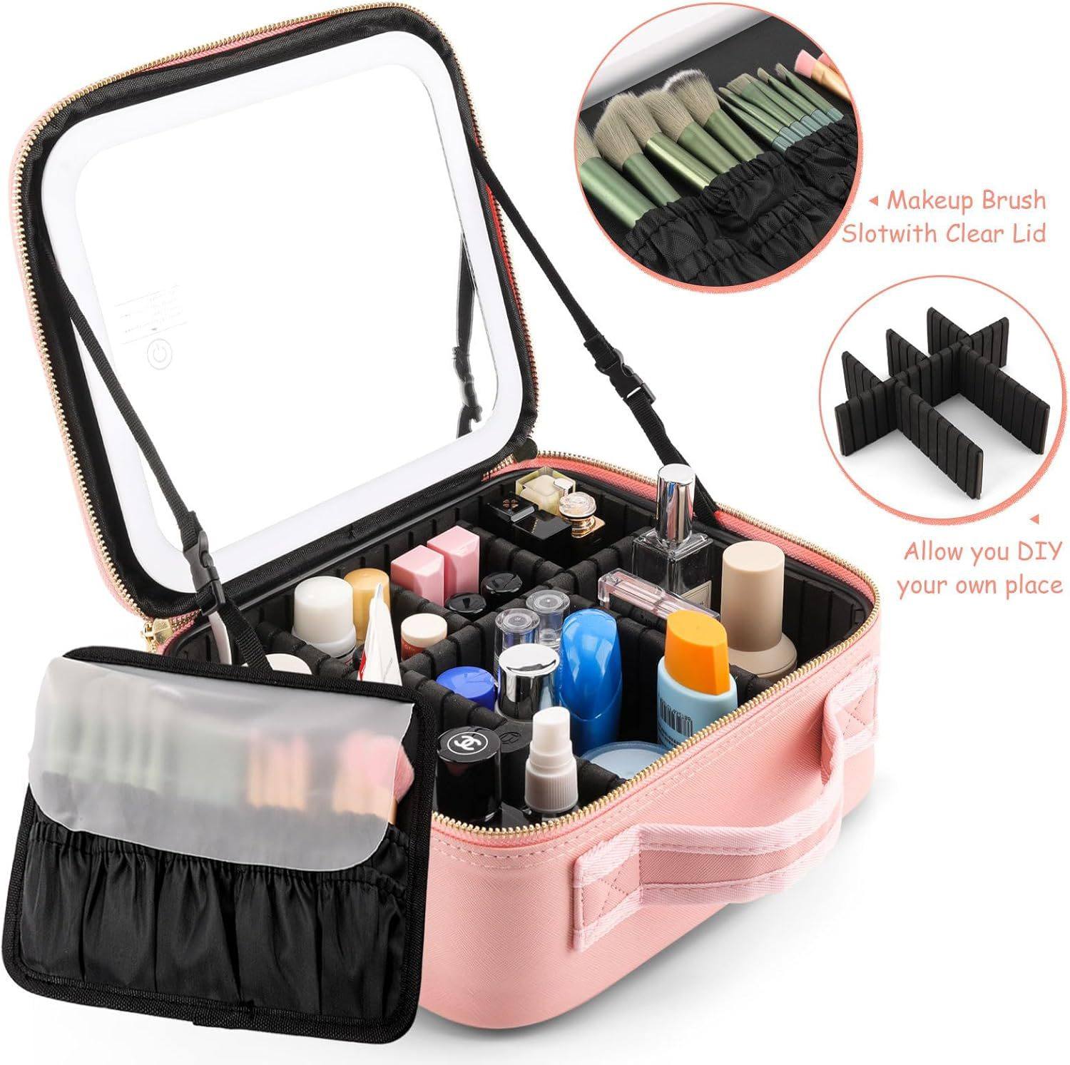 Cross-Border Popular Cosmetic Bag with Light, Mirror and Three-Color Light, Large Capacity, High-End Cosmetics Storage Cosmetic Case
