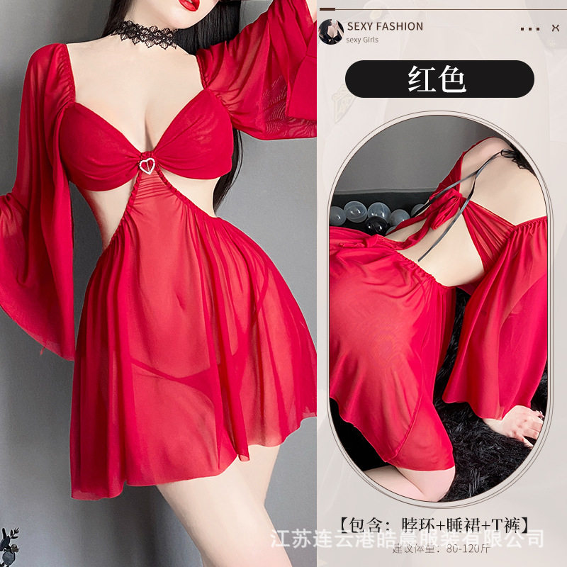 林林婷情趣内衣女透视网纱性感诱惑火辣开档睡裙大码激情睡衣2711