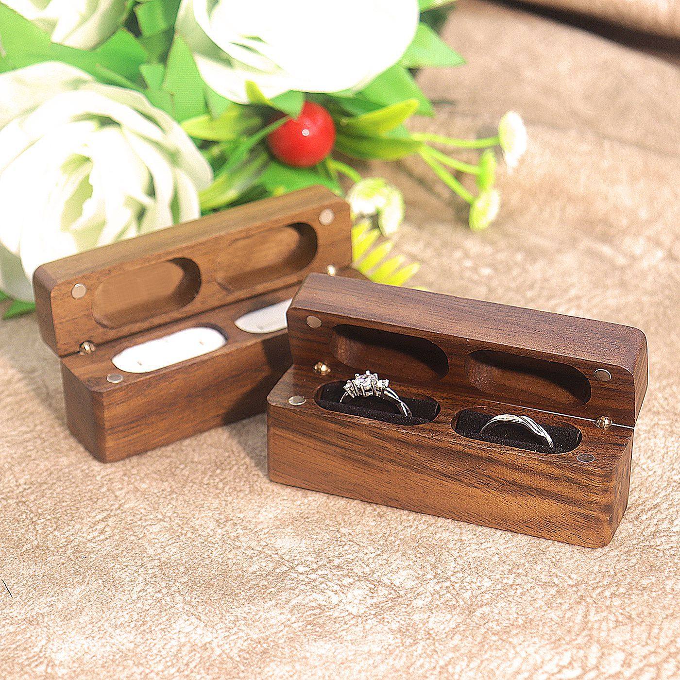 New Long Ring Box Four Magnetic Ring Jewelry Box Jewelry Black Walnut Packaging Box Jewelry Packaging Proposal Women