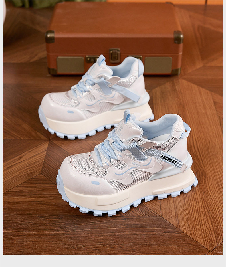Giày sneaker nữ chunky đế dày lưới thoáng khí phong cách Forrest Gump — Xanh dương, Vàng, Trắng chi tiết 20